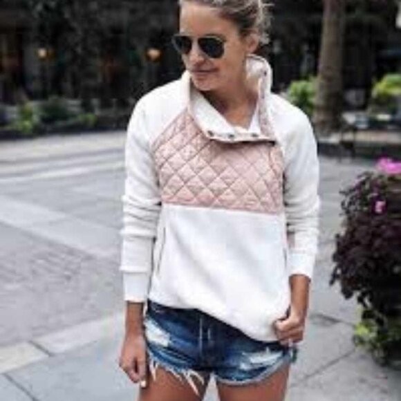 Abercrombie & Fitch Quilted Mock Neck Asymmetrical Snap Up Pullover Sweatshirt - Picture 5 of 6